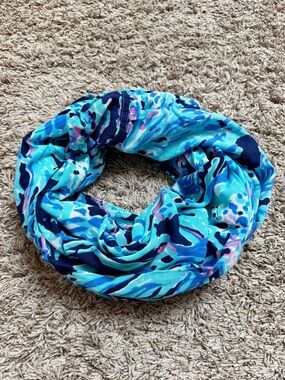 Lilly Pulitzer Riley Infinity Scarf in Hype It Up Print Navy Turquoise Pink
